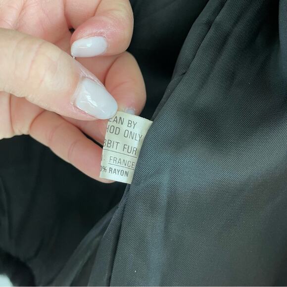 Niki | Vintage Black 100% Rabbit Fur Bomber Jacket Full Zip With Mock Neck Coat - Picture 9 of 11